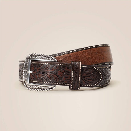 ARIAT 1.5" Ostrich Tooled Belt - Mens - Brown