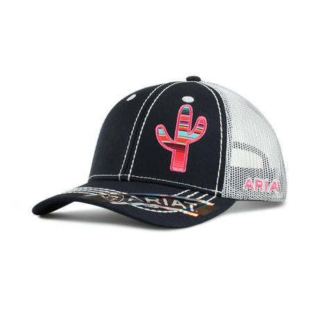 Ariat women’s Multi cactus cap with black front and light mesh back, front three-quarter view