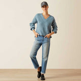 ARIAT Blaydon V-Neck Sweater - Womens - Spring Lake Heather