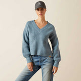 ARIAT Blaydon V-Neck Sweater - Womens - Spring Lake Heather