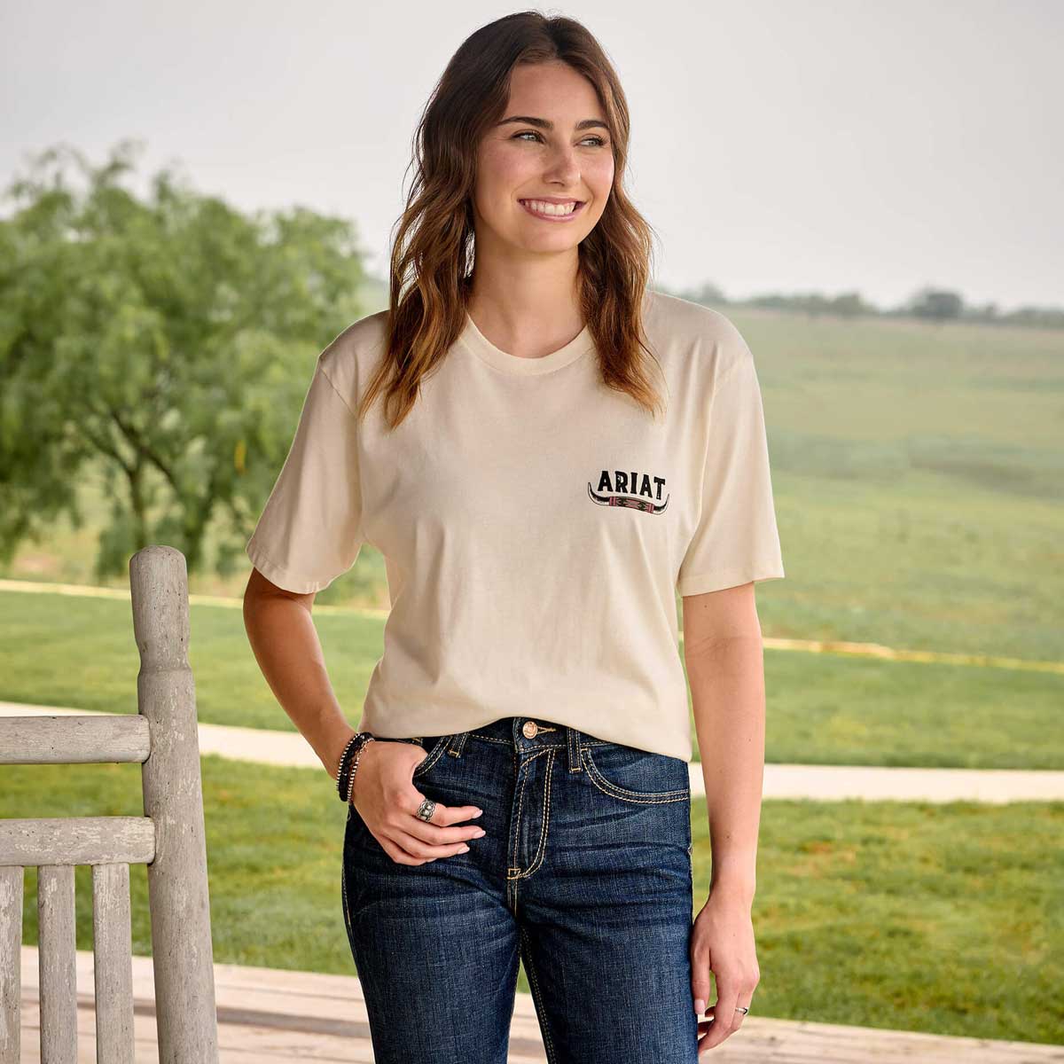 ARIAT Bull Horns T-Shirt - Womens - Natural