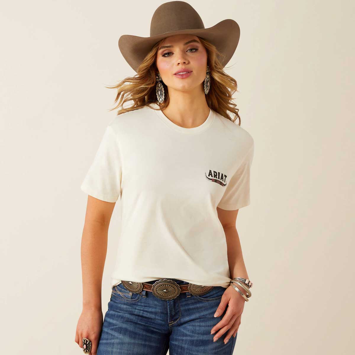ARIAT Bull Horns T-Shirt - Womens - Natural