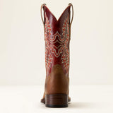 Ariat Canyon Point Wide Square Toe Western Boot in Desert Sand / Heart Throb Red, rear heel view