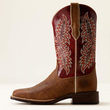 Ariat Canyon Point Wide Square Toe Western Boot in Desert Sand / Heart Throb Red, outer side view