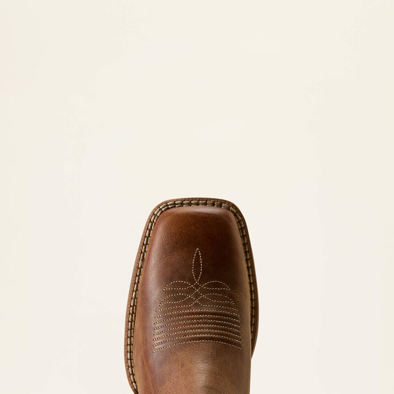 Ariat Canyon Point Wide Square Toe Western Boot in Desert Sand / Heart Throb Red, toe and upper view