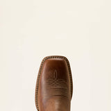 Ariat Canyon Point Wide Square Toe Western Boot in Desert Sand / Heart Throb Red, toe and upper view