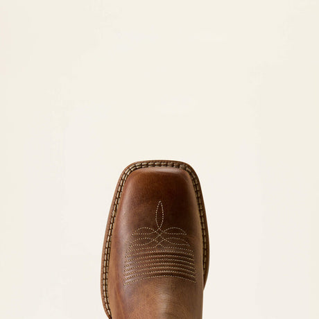 Ariat Canyon Point Wide Square Toe Western Boot in Desert Sand / Heart Throb Red, toe and upper view