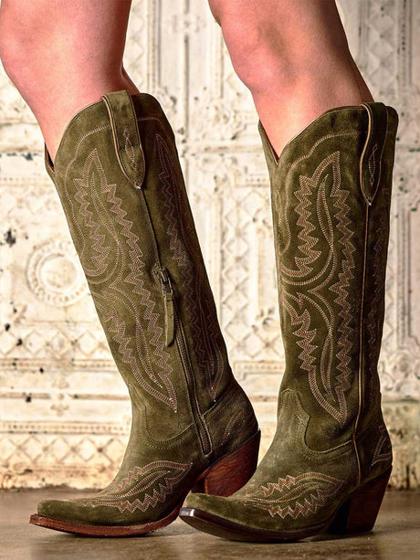 ARIAT Casanova X Toe Western Boots - Womens Cowgirl - Soft Olive Suede