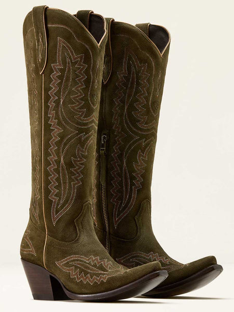 ARIAT Casanova X Toe Western Boots - Womens Cowgirl - Soft Olive Suede