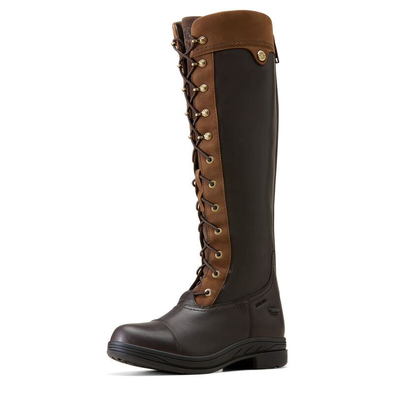 Ariat Coniston Max waterproof insulated women's boots in Ebony Brown, three-quarter front view on white background