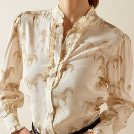 ARIAT Cricklade Lightweight Silky Blouse - Womens - Watercolour Horse Print