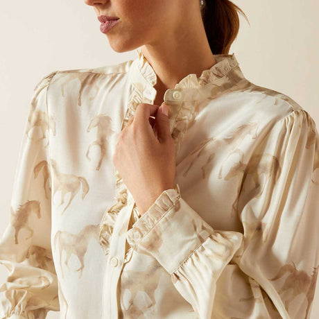 ARIAT Cricklade Lightweight Silky Blouse - Womens - Watercolour Horse Print