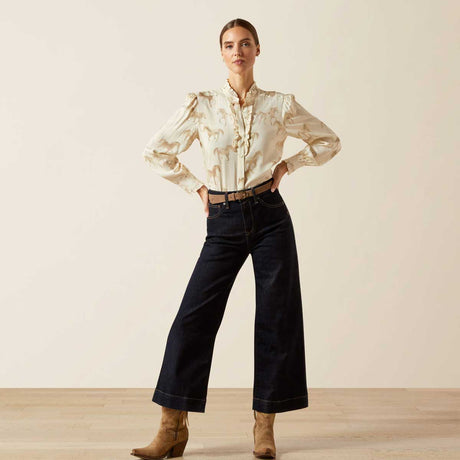 ARIAT Cricklade Lightweight Silky Blouse - Womens - Watercolour Horse Print