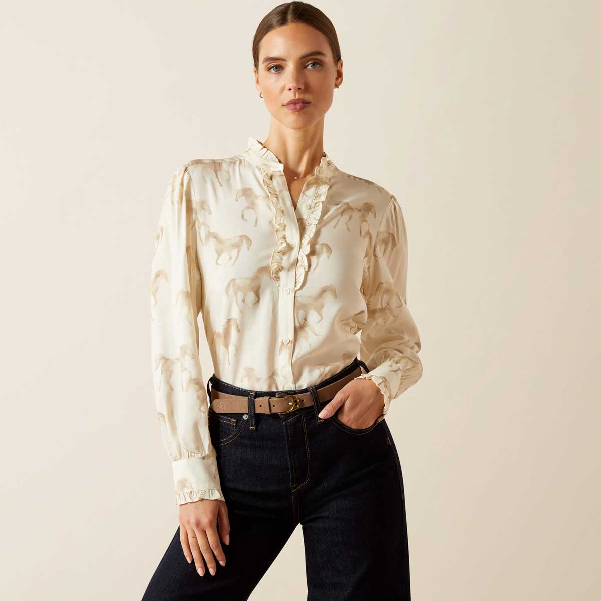 ARIAT Cricklade Lightweight Silky Blouse - Womens - Watercolour Horse Print