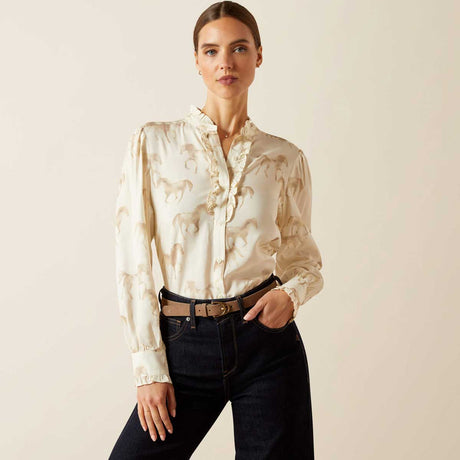 ARIAT Cricklade Lightweight Silky Blouse - Womens - Watercolour Horse Print