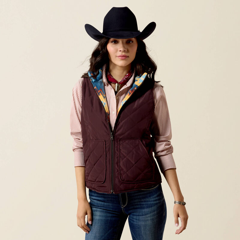 ARIAT Dilon 2.0 Reversible Insulated Gilet - Womens - Chocolate Plum/ Lakeside South West