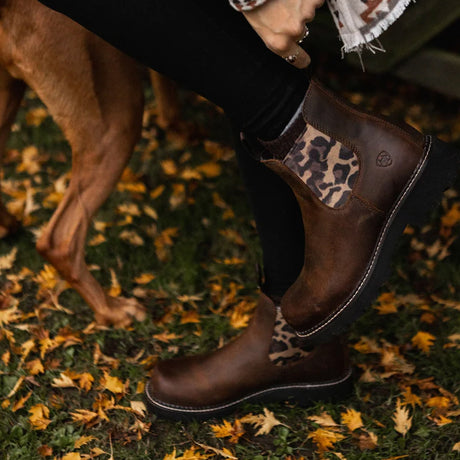 ARIAT Fatbaby Chelsea Western Boots - Womens - Distressed Tan & Leopard Gore