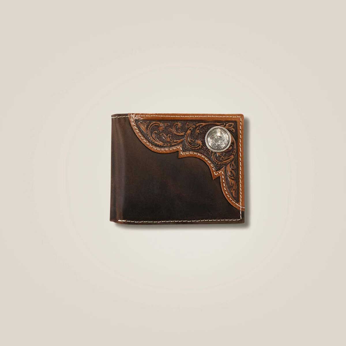ARIAT Filigree Corner Bifold Wallet - Mens - Brown