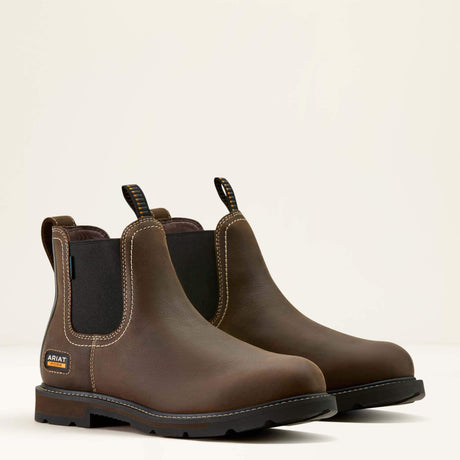 ARIAT Groundbreaker Chelsea Work Boots - Mens Soft Toe - Dark Brown