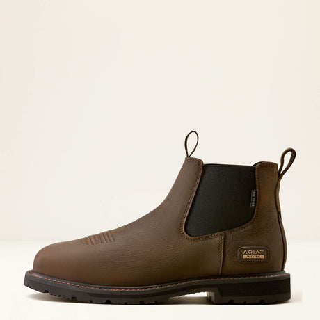 ARIAT GroundRancher Chelsea Work Boots - Mens Square Steel Toe Cap - Dark Brown