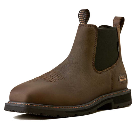 ARIAT GroundRancher Chelsea Work Boots -  Mens Square Steel Toe Cap - Dark Brown