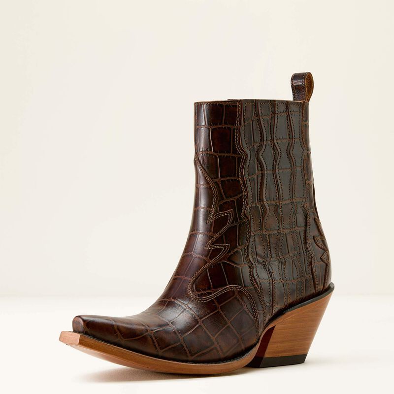 Ariat Jade X Toe Western Boot in Luxe Espresso Croc Print, front three-quarter view