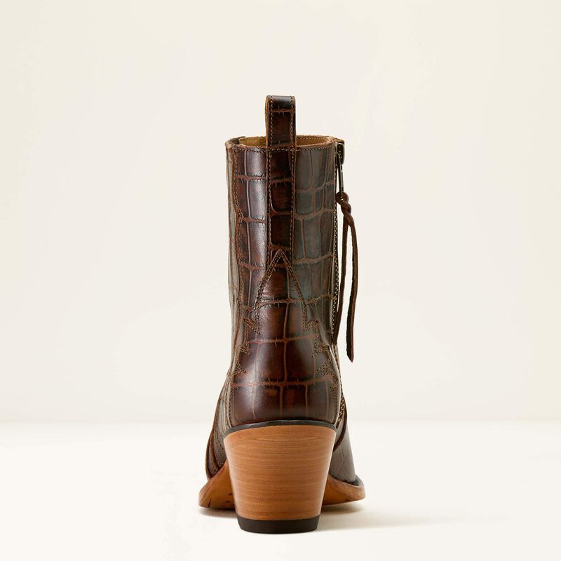 Ariat Jade X Toe Western Boot in Luxe Espresso Croc Print, rear heel view