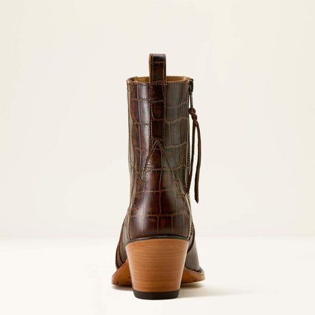 Ariat Jade X Toe Western Boot in Luxe Espresso Croc Print, rear heel view