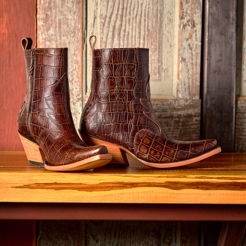 Ariat Jade X Toe Western Boot in Luxe Espresso Croc Print, lifestyle view