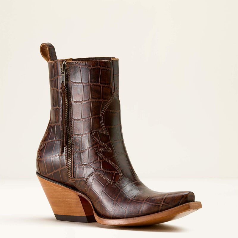 Ariat Jade X Toe Western Boot in Luxe Espresso Croc Print, inner side view