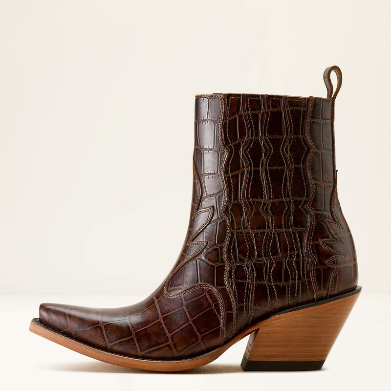 Ariat Jade X Toe Western Boot in Luxe Espresso Croc Print, outer side view