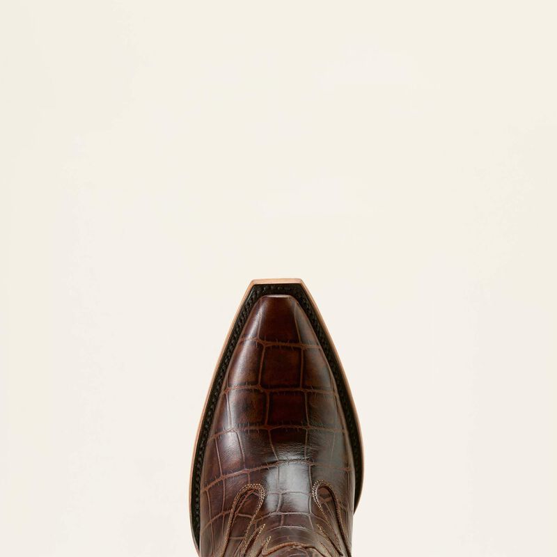 Ariat Jade X Toe Western Boot in Luxe Espresso Croc Print, toe and upper view