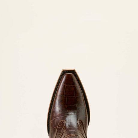 Ariat Jade X Toe Western Boot in Luxe Espresso Croc Print, toe and upper view