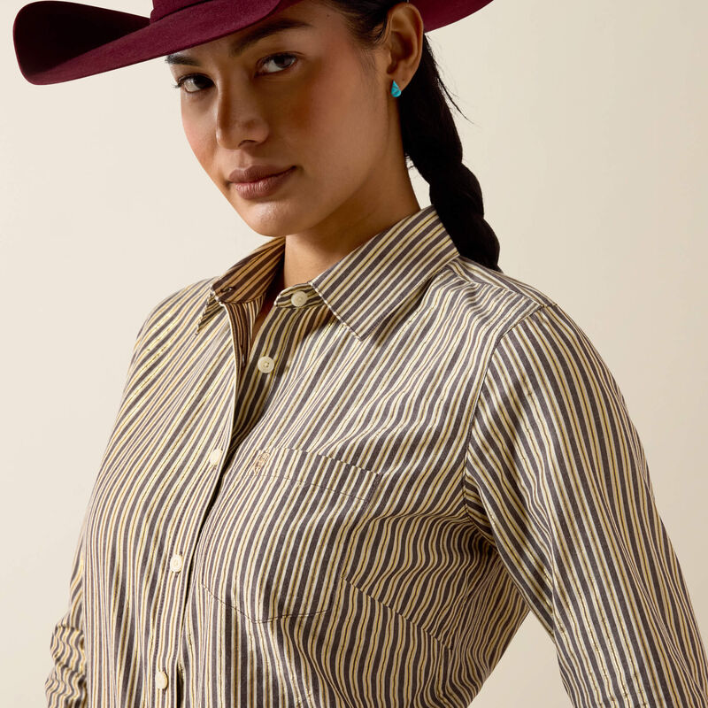 Ariat Kirby Stretch Western Shirt in Chocolate Plum Stripe, detail view 1