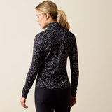 Ariat Lunaveil 1/2 Zip Baselayer in Black French Link Print, back view