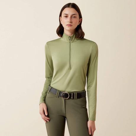 Ariat Lunaveil 1/2 Zip Baselayer in Oil Green, front view