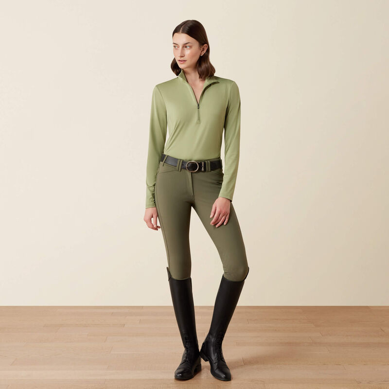 Ariat Lunaveil 1/2 Zip Baselayer in Oil Green, full outfit view