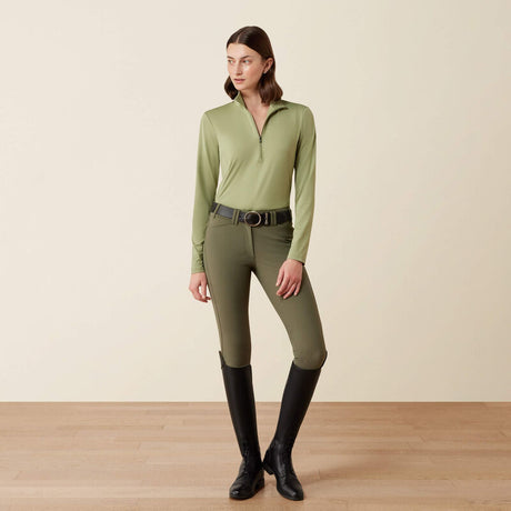 Ariat Lunaveil 1/2 Zip Baselayer in Oil Green, full outfit view