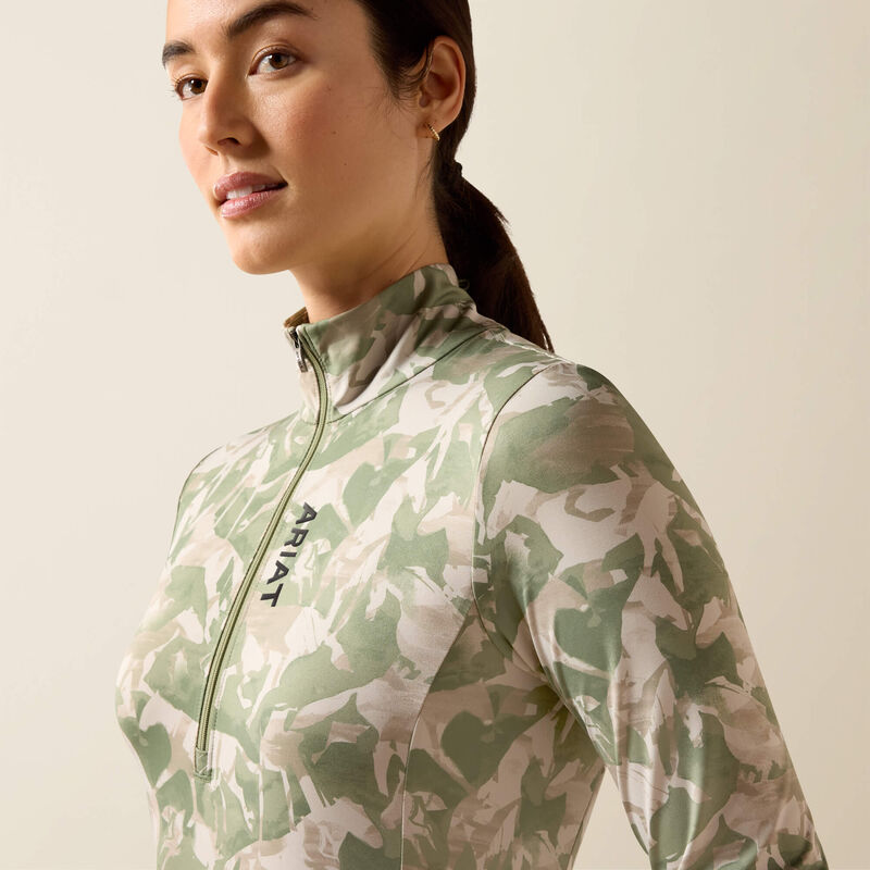 Ariat Lunaveil 1/2 Zip Baselayer in Olive Coincide Print, detail view 1