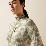 Ariat Lunaveil 1/2 Zip Baselayer in Olive Coincide Print, detail view 1