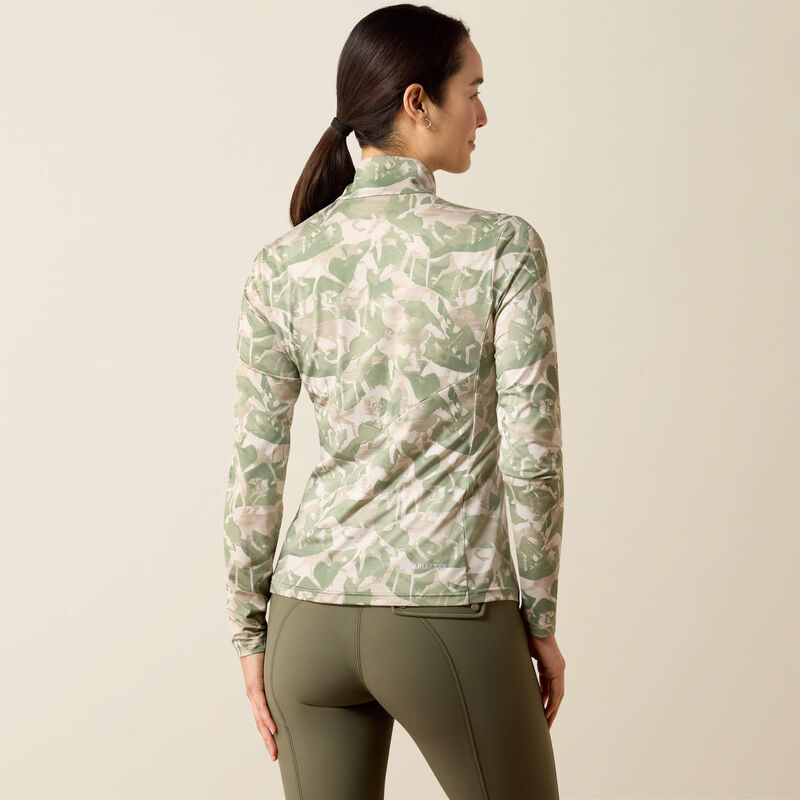 Ariat Lunaveil 1/2 Zip Baselayer in Olive Coincide Print, back view