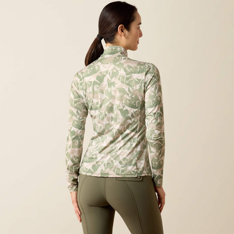 Ariat Lunaveil 1/2 Zip Baselayer in Olive Coincide Print, back view
