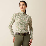 Ariat Lunaveil 1/2 Zip Baselayer in Olive Coincide Print, front view
