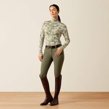 Ariat Lunaveil 1/2 Zip Baselayer in Olive Coincide Print, full outfit view