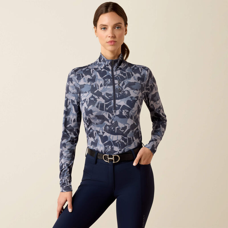 Ariat Lunaveil 1/2 Zip Baselayer in Polar Coincide Print, front view