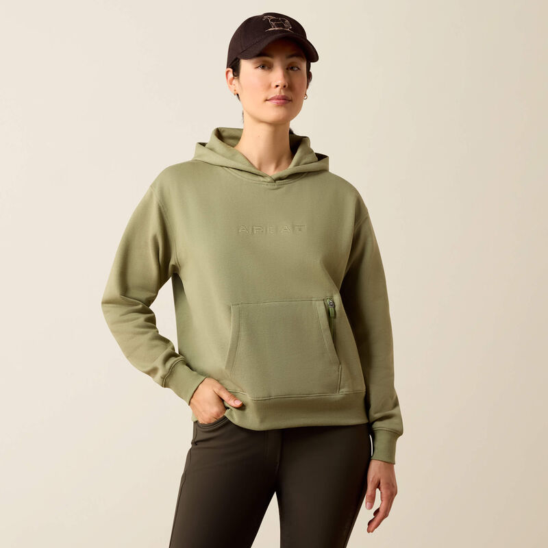 Ariat Martine Hood Sweatshirt in Oil Green, front view
