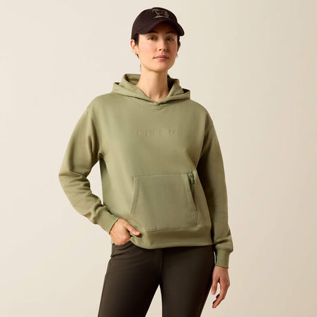 Ariat Martine Hood Sweatshirt in Oil Green, front view