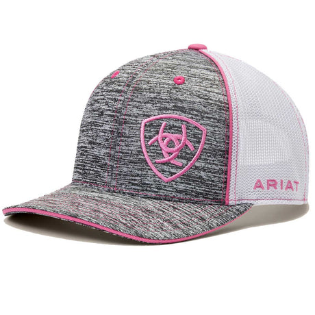 ARIAT Offset Shield Logo Trucker Cap - Women's - Grey / Pink