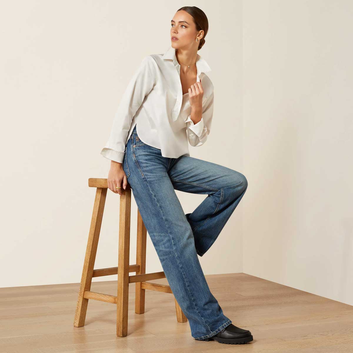 ARIAT Osney Plain Cotton Shirt - Womens - White Alyssum