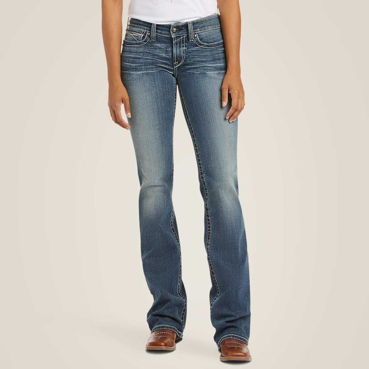 ARIAT R.E.A.L Mid Rise Stretch Whipstitch Boot Cut Jeans - Women's - Rainstorm